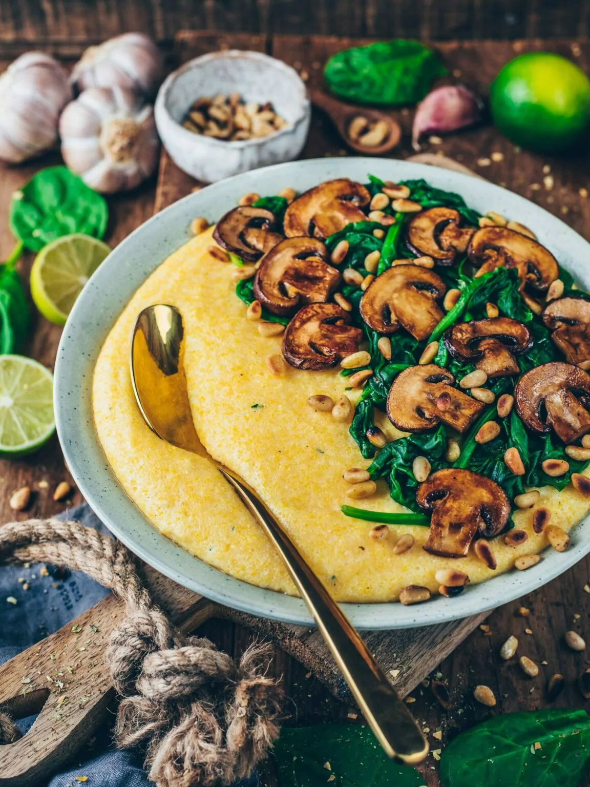 Creamy Vegan Polenta with Mushrooms and Spinach Bianca Zapatka Recipes