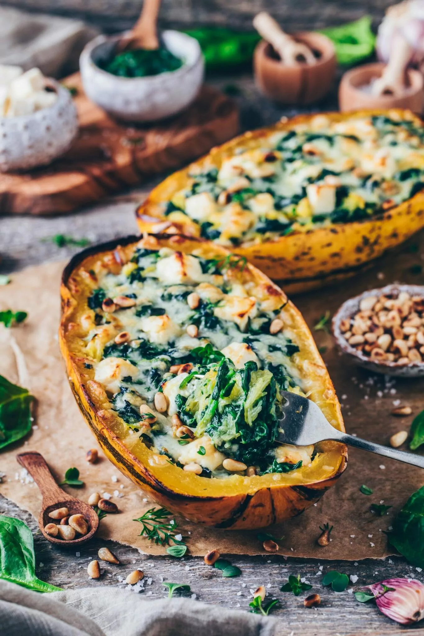 SpaghettiKürbis mit Spinat und Feta Vegan Bianca Zapatka Rezepte