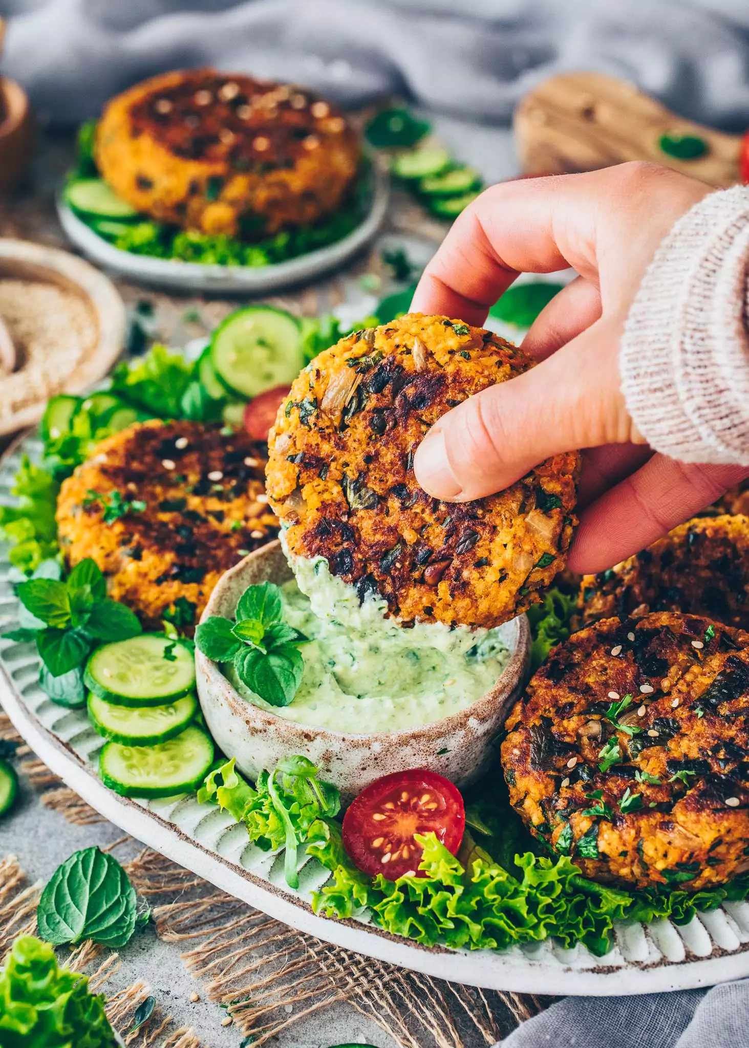 Millet Patties with Herb Dip (Veggie Cakes) Bianca Zapatka Recipes