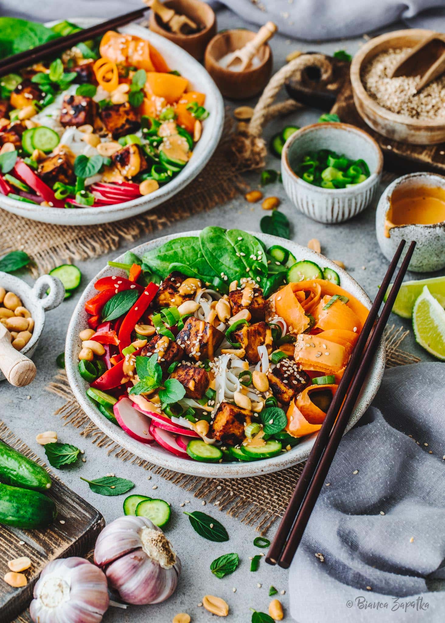 Tempeh Rice Noodle Bowl in Peanut Sauce Bianca Zapatka Recipes