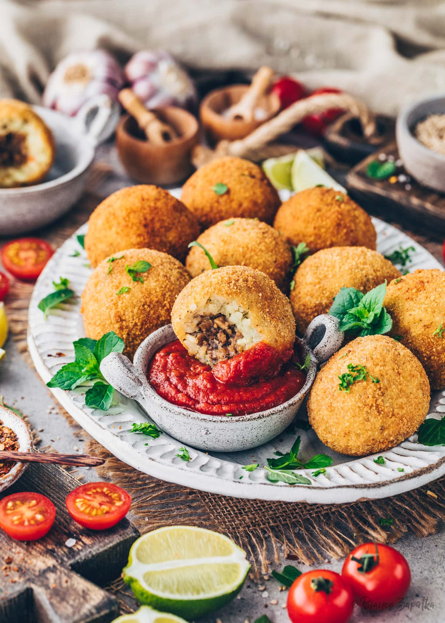 Vegan Arancini Rice Balls with Mushroom filling Bianca Zapatka Recipes